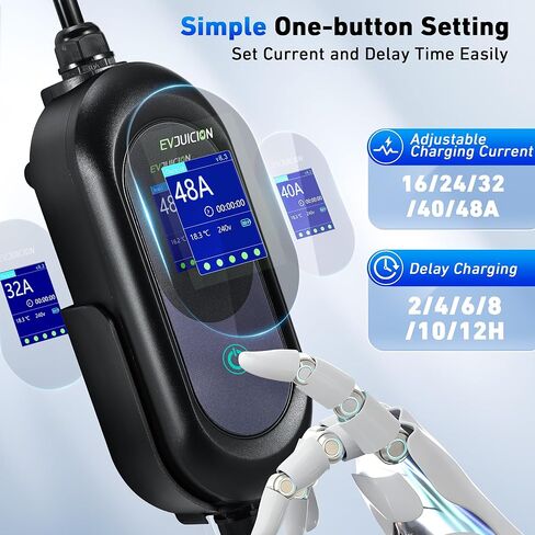 Level 2 EV Charger 32Amp 7.6kW 240V EV Charger Level 2 with Smart LED Screen, 10/16/20/24/32A, 12 Hours Delay Timer, 21FT Electric Car Charger with Bag/Wall Mount/Cable Holder, NEMA 14-50P J1772 Evs in Kuwait