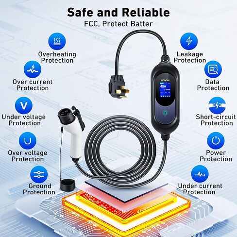 Level 2 EV Charger 32Amp 7.6kW 240V EV Charger Level 2 with Smart LED Screen, 10/16/20/24/32A, 12 Hours Delay Timer, 21FT Electric Car Charger with Bag/Wall Mount/Cable Holder, NEMA 14-50P J1772 Evs in Kuwait