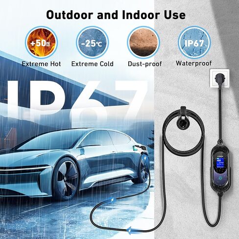 Level 2 EV Charger 32Amp 7.6kW 240V EV Charger Level 2 with Smart LED Screen, 10/16/20/24/32A, 12 Hours Delay Timer, 21FT Electric Car Charger with Bag/Wall Mount/Cable Holder, NEMA 14-50P J1772 Evs in Kuwait