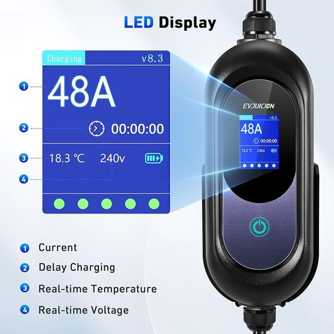 Level 2 EV Charger 32Amp 7.6kW 240V EV Charger Level 2 with Smart LED Screen, 10/16/20/24/32A, 12 Hours Delay Timer, 21FT Electric Car Charger with Bag/Wall Mount/Cable Holder, NEMA 14-50P J1772 Evs in Kuwait