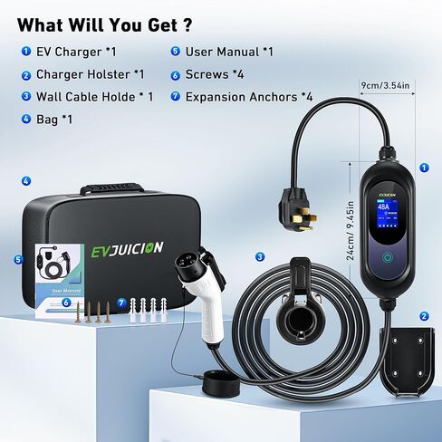 Level 2 EV Charger 32Amp 7.6kW 240V EV Charger Level 2 with Smart LED Screen, 10/16/20/24/32A, 12 Hours Delay Timer, 21FT Electric Car Charger with Bag/Wall Mount/Cable Holder, NEMA 14-50P J1772 Evs in Kuwait