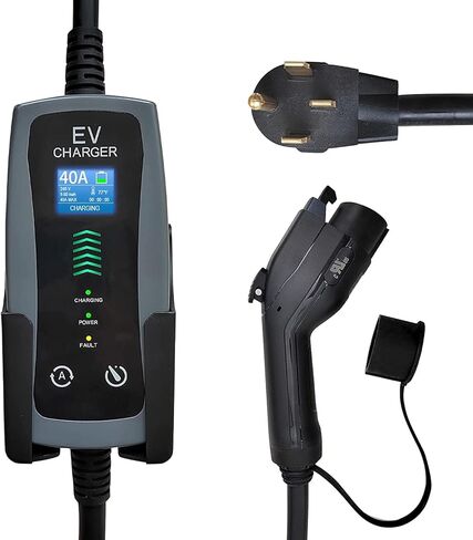 شاحن EV محمول من المستوى 2 من GREATIDE، من 16 إلى 40 أمبير، 240 فولت، كابل 25 قدم، كابل شحن EV محمول مطور، محطة شحن أسرع، شاحن سيارة كهربائية متوافق مع جميع سيارات EV NEMA 14-50P in Kuwait