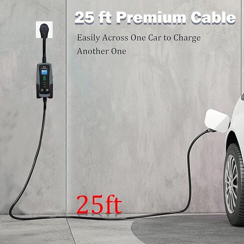 شاحن EV محمول من المستوى 2 من GREATIDE، من 16 إلى 40 أمبير، 240 فولت، كابل 25 قدم، كابل شحن EV محمول مطور، محطة شحن أسرع، شاحن سيارة كهربائية متوافق مع جميع سيارات EV NEMA 14-50P in Kuwait