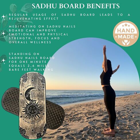 لوحة TENGRY Sadhu، لوحة Sadhu منقوشة، خشب طبيعي Sadhu، لوحة Sadhu مدمجة لممارسة اليوغا التأمل، لوحة الأظافر المصنوعة يدويًا، تدليك القدمين بالوخز بالإبر، هدية اليوغا (دع الشمس تدفئ روحك) in Kuwait