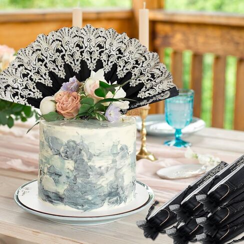 50 قطعة من مراوح جيلين اليدوية القابلة للطي للنساء مع حقيبة الأورجانزا من الدانتيل المطوية باليد الأوروبية الرجعية مروحة الزفاف دعامة الرقص لحفلات الزفاف للرقص لوازم حفلات الشاي وأعياد الميلاد (أبيض) in Kuwait