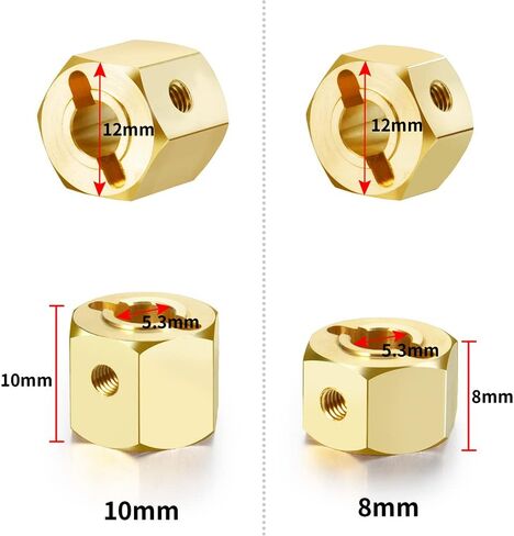RCLions Brass Wheels Hex Hub 8mm/10mm Extension Hex Drive Adapter for Redcat GEN8 Upgrades Parts 1/10 RC Crawler Car (10mm) in Saudi Arabia