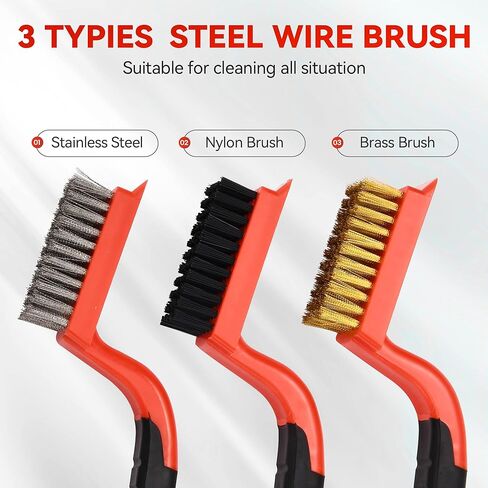 فرشاة سلكية للتنظيف من تيلاكس، 6 قطع بمقبض مطاطي مريح من النايلون والنحاس والفولاذ المقاوم للصدأ، فرشاة لحام للصدأ والطلاء والتنظيف المنزلي الثقيل والخفيف in Kuwait