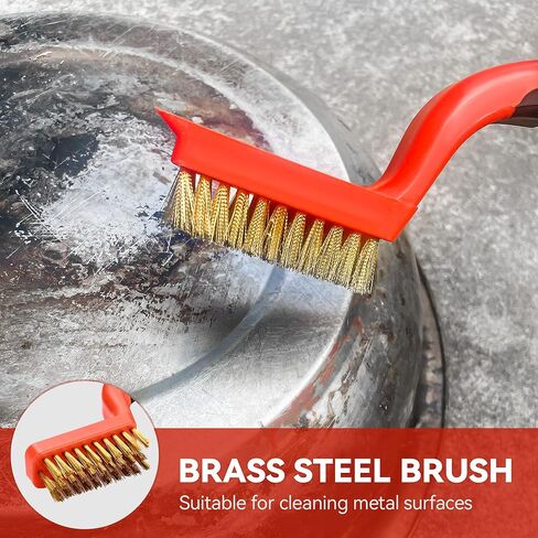 فرشاة سلكية للتنظيف من تيلاكس، 6 قطع بمقبض مطاطي مريح من النايلون والنحاس والفولاذ المقاوم للصدأ، فرشاة لحام للصدأ والطلاء والتنظيف المنزلي الثقيل والخفيف in Kuwait
