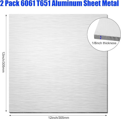 Blulu 2 قطعة 6061 T651 صفائح ألومنيوم معدنية 12 × 12 × 1/8 (0.125 بوصة) لوحة ألومنيوم مسطحة مسطحة مع طبقة واقية لوحة معدنية مربعة شديدة التحمل 3 مم للحرف اليدوية، DIY، الصناعية in Kuwait