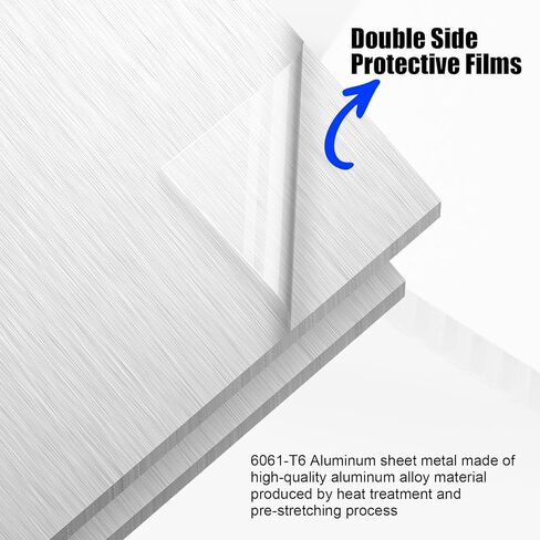 Blulu 2 قطعة 6061 T651 صفائح ألومنيوم معدنية 12 × 12 × 1/8 (0.125 بوصة) لوحة ألومنيوم مسطحة مسطحة مع طبقة واقية لوحة معدنية مربعة شديدة التحمل 3 مم للحرف اليدوية، DIY، الصناعية in Kuwait