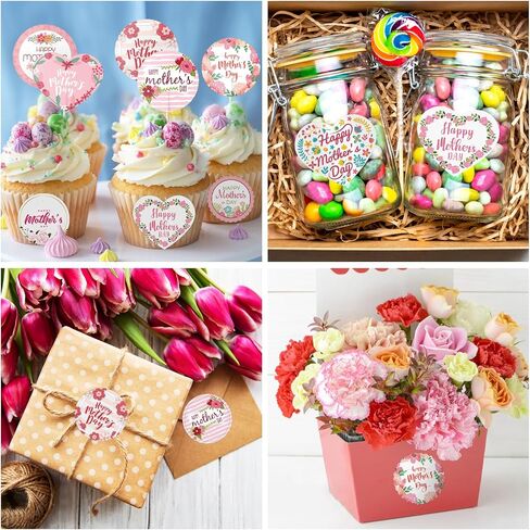 Auzesto 192Pcs Mother's Day Stickers, Self-Adhesive Floral Mother's Day Envelope Seals Stickers Happy Mother's Day Labels Stickers for Envelope Card Boxes Goodie Bags Mother's Day Favors Decor in Saudi Arabia