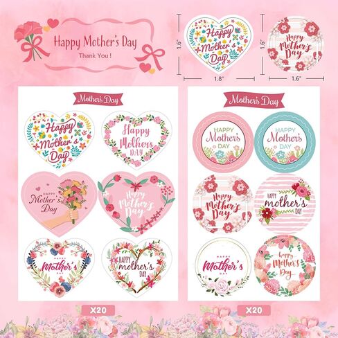 Auzesto 192Pcs Mother's Day Stickers, Self-Adhesive Floral Mother's Day Envelope Seals Stickers Happy Mother's Day Labels Stickers for Envelope Card Boxes Goodie Bags Mother's Day Favors Decor in Saudi Arabia