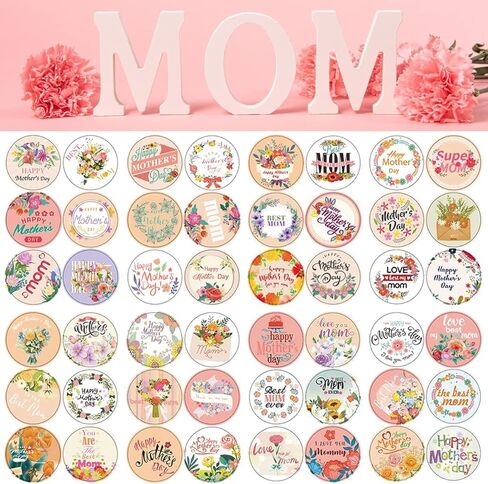48 Pcs Happy Mother's Day Stickers Mother Gift Stickers 2" Pink I Love You Mom Self Adhesive Stickers Present Decals for Mother's Day Cards Envelopes Seals Flowers and Gifts Wrapping Decoration (B) in Saudi Arabia