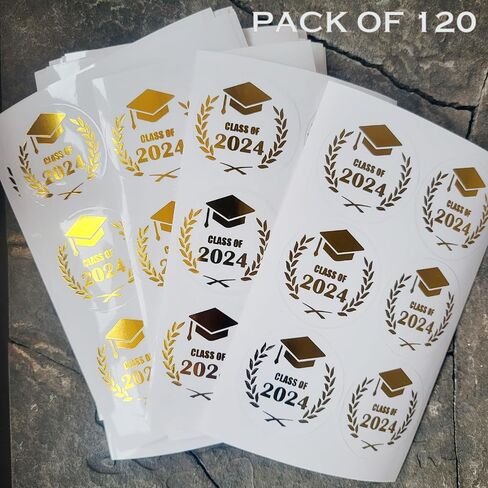 120 x Graduation Stickers 2024, Transparent Gold Foil Stickers, Class of 2024 Stickers, Graduation Stickers for Envelopes, Graduation Envelope Seals 2024, Congratulations Graduates Graduation (1.6") in Saudi Arabia