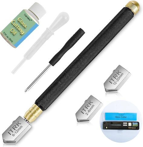 Glass Cutter 2mm-20mm, Upgrade Glass Cutting Tool with Glass Cutting Oil, Pencil Style Oil Feed Carbide Tip Glass Cutter for Mirror/Tiles/Mosaic. in Saudi Arabia