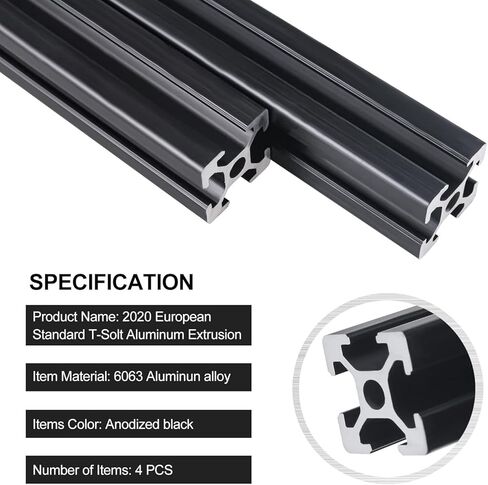 CNCMANS 2PCS 400mm T Slot 2080 Aluminum Extrusion European Standard Anodized Linear Rail Aluminum Profile Extrusion for 3D Printer Parts and CNC DIY (Standard 6.2mm Length 400mm Black) in Kuwait