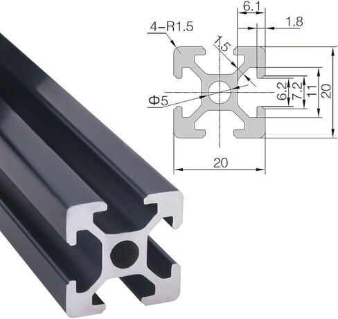 CNCMANS 2PCS 400mm T Slot 2080 Aluminum Extrusion European Standard Anodized Linear Rail Aluminum Profile Extrusion for 3D Printer Parts and CNC DIY (Standard 6.2mm Length 400mm Black) in Kuwait