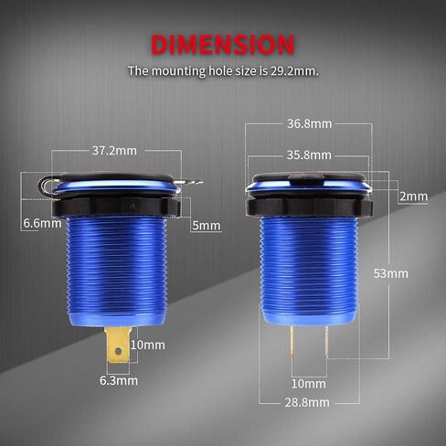 DaierTek 12V Dual USB Charger Socket for Automotive Car Marine RV RZR Boat ATV Bus Truck, Quick Charge 3.0 Waterproof with Blue LED Voltmeter and Wire Fuse DIY Kit - 2pcs in Saudi Arabia