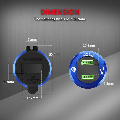DaierTek 12V Dual USB Charger Socket for Automotive Car Marine RV RZR Boat ATV Bus Truck, Quick Charge 3.0 Waterproof with Blue LED Voltmeter and Wire Fuse DIY Kit - 2pcs in Saudi Arabia