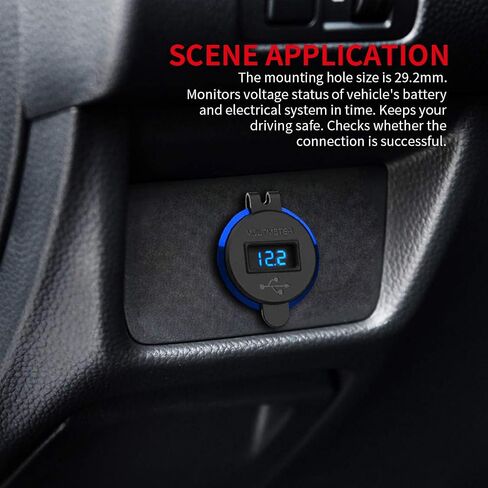 DaierTek 12V Dual USB Charger Socket for Automotive Car Marine RV RZR Boat ATV Bus Truck, Quick Charge 3.0 Waterproof with Blue LED Voltmeter and Wire Fuse DIY Kit - 2pcs in Saudi Arabia