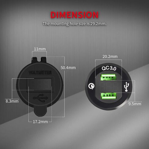 DaierTek 12V Dual USB Charger Socket for Automotive Car Marine RV RZR Boat ATV Bus Truck, Quick Charge 3.0 Waterproof with Blue LED Voltmeter and Wire Fuse DIY Kit - 2pcs in Saudi Arabia