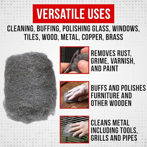 Robtec صوف فولاذي - عبوتان (12 قطعة في العبوة) صوف فولاذي ناعم - وسادات صوف فولاذي متينة وطويلة الأمد من الدرجة #0000 - مثالية لتنظيف المعادن والزجاج والنوافذ بدون منظفات سائلة in Kuwait