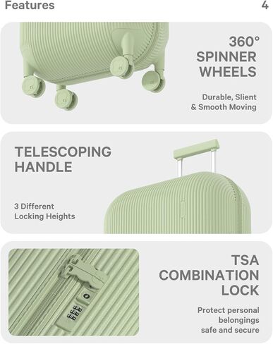 حقيبة حمل من ارتريبس مع 8 عجلات دوارة، حقيبة سفر دوارة مقاس 20 بوصة مع واقي غطاء، حقيبة سفر صلبة خفيفة الوزن من الكمبيوتر الشخصي مع تصميم نمط شريطي، قفل TSA، بني، للحمل مقاس 20 بوصة، 40 لتر in Kuwait