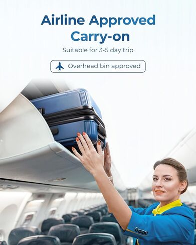 BAGSMART Carry On Luggage 22x14x9 Airline Approved with Spinner Wheels,100% PC Hardside Expandable Luggage with TSA Lock for Trips, 20 Inch Rolling Suitcases for Men Women,Blue in Kuwait