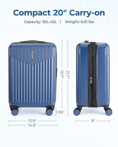 BAGSMART Carry On Luggage 22x14x9 Airline Approved with Spinner Wheels,100% PC Hardside Expandable Luggage with TSA Lock for Trips, 20 Inch Rolling Suitcases for Men Women,Blue in Kuwait