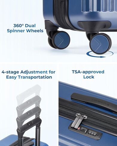 BAGSMART Carry On Luggage 22x14x9 Airline Approved with Spinner Wheels,100% PC Hardside Expandable Luggage with TSA Lock for Trips, 20 Inch Rolling Suitcases for Men Women,Blue in Kuwait