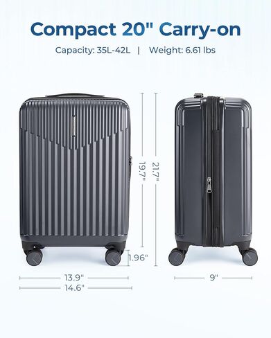 BAGSMART Carry On Luggage 22x14x9 Airline Approved with Spinner Wheels,100% PC Hardside Expandable Luggage with TSA Lock for Trips, 20 Inch Rolling Suitcases for Men Women,Blue in Kuwait
