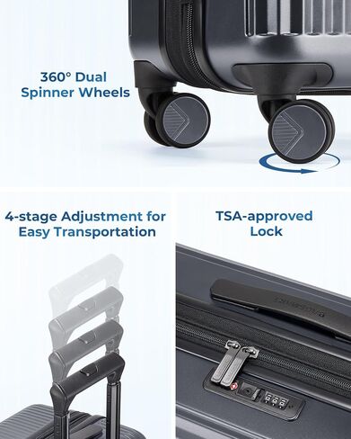 BAGSMART Carry On Luggage 22x14x9 Airline Approved with Spinner Wheels,100% PC Hardside Expandable Luggage with TSA Lock for Trips, 20 Inch Rolling Suitcases for Men Women,Blue in Kuwait