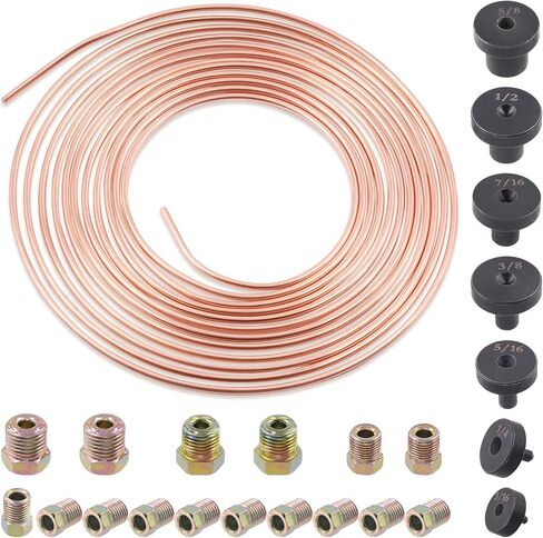 Swpeet 24Pcs 25 Feet 3/16" True Coppe Nickel Alloy Brake Line Replacement Tubing with Fitting and Double Flare Tool Adapters Kit, Non-Magnetic Brake Line Replacement - 3/16 1/4 5/16 3/8 7/16 1/2 5/8 in Saudi Arabia