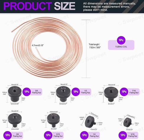 Swpeet 24Pcs 25 Feet 3/16" True Coppe Nickel Alloy Brake Line Replacement Tubing with Fitting and Double Flare Tool Adapters Kit, Non-Magnetic Brake Line Replacement - 3/16 1/4 5/16 3/8 7/16 1/2 5/8 in Saudi Arabia