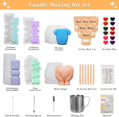 6 قطع من قوالب الشموع من TBWIND لصنع الشموع للبالغين والأطفال، قالب سيليكون على شكل قلب ثلاثي الأبعاد لشمع الصويا، مستلزمات صنع الشموع للمبتدئين، هدية حرفية مثالية للنساء in Kuwait