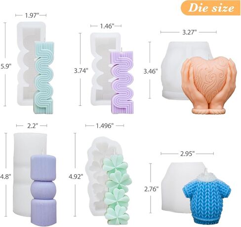 6 قطع من قوالب الشموع من TBWIND لصنع الشموع للبالغين والأطفال، قالب سيليكون على شكل قلب ثلاثي الأبعاد لشمع الصويا، مستلزمات صنع الشموع للمبتدئين، هدية حرفية مثالية للنساء in Kuwait