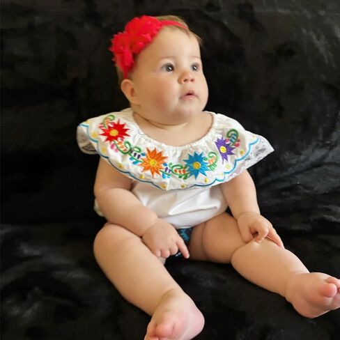 HINTINA Newborn Baby Girl Mexican Clothes Embroidery Floral Shorts Outfits Ethnic Wear Cinco De Mayo Fiesta Clothing Set in Kuwait