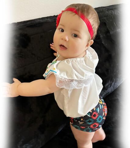 HINTINA Newborn Baby Girl Mexican Clothes Embroidery Floral Shorts Outfits Ethnic Wear Cinco De Mayo Fiesta Clothing Set in Kuwait