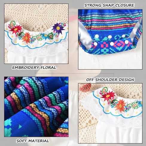 HINTINA Newborn Baby Girl Mexican Clothes Embroidery Floral Shorts Outfits Ethnic Wear Cinco De Mayo Fiesta Clothing Set in Kuwait