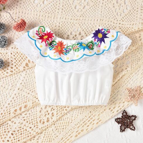HINTINA Newborn Baby Girl Mexican Clothes Embroidery Floral Shorts Outfits Ethnic Wear Cinco De Mayo Fiesta Clothing Set in Kuwait