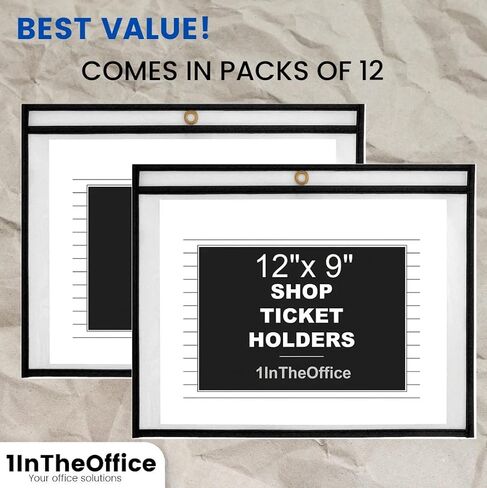 1InTheOffice Dry Erase Pocket Sleeves, Black Shop Ticket Holders 12x9, (12 Pack) in Saudi Arabia