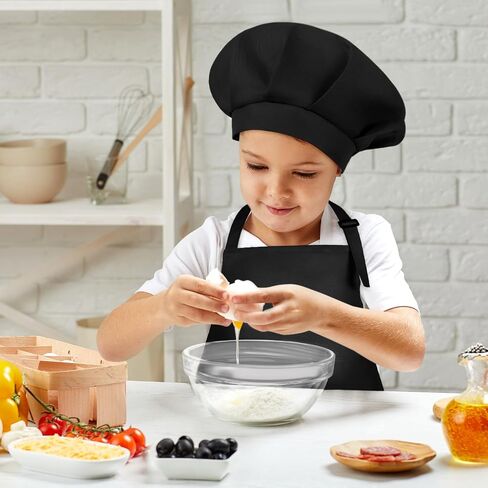 مجموعة مريلة للأطفال وقبعة الشيف من بوبوني، مريلة فنية للأطفال قابلة للتعديل مع جيبين وقبعة الشيف للأطفال الصغار ومريلة للطهي والخبز (أسود) in Kuwait