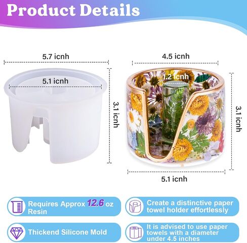 LET'S RESIN Paper Towel Holder Resin Molds, Countertop Paper Towel Stand Epoxy Resin Molds for Kitchen Bathroom, One-Handed Tear Paper Towel Holder Silicone Molds for Epoxy Resin, Standard Size Rolls in Saudi Arabia