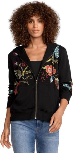 سترة بغطاء للرأس بسحاب للنساء من Johnny Was، باللون الأسود in Kuwait