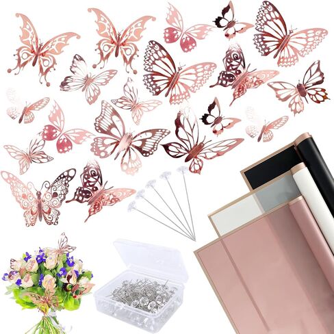 Floral Bouquet Corsages Wrapping Paper, 40 Sheets Flower Wrapping Paper 48 Gold 3D Butterfly Wall Decor and 100 Pcs Bouquet Wedding Corsages Pins for Christmas Valentine's Day Flower Shop DIY Craft in Saudi Arabia