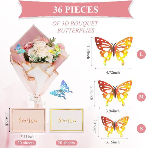 Flower Bouquet Wrapping Paper Kit, Waterproof Bulk Floral Wrapping Paper for Bouquets Florist Bouquet with Ribbons Flower Pins 3D Butterflies, 22.8x22.8 Inches (238) in Saudi Arabia