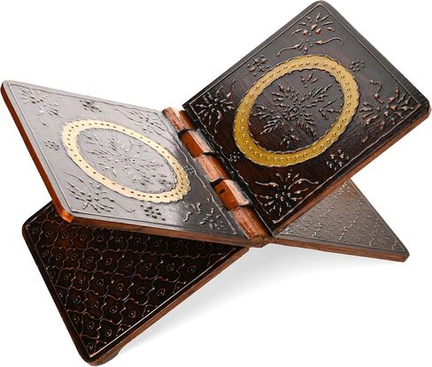 Handmade Wooden Holy Book Stand Brown Handcrafted Indian Traditional Book Rest for Religious Prayer Books and Gifting (Design-1) in Saudi Arabia