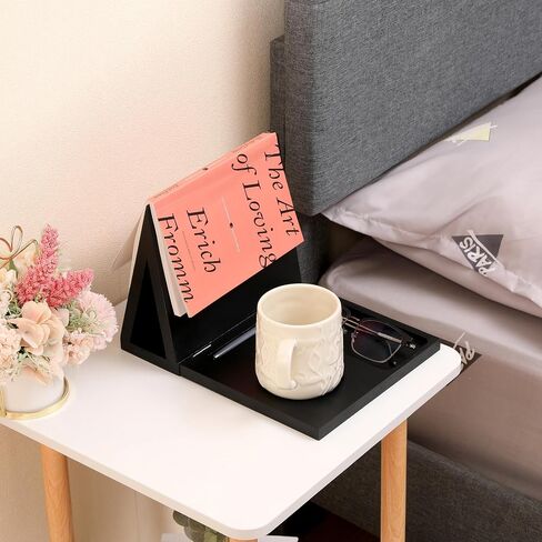 Wood Reading Book Rest| Triangle Book Holder Stand | Wooden Bookcase for Bedroom, Nightstand,Office, Desk Library and Table Centerpiece Decor for Book Lovers (Black) in Saudi Arabia