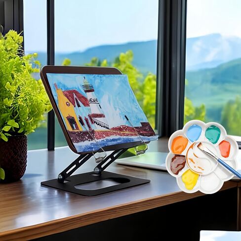 حامل كتب Moocervi للقراءة، حامل كتب وصفات قابل للطي مع مقاطع صفحة مرنة لنتائج الموسيقى والوصفات والكمبيوتر اللوحي. حامل كتب خشبي وأسود، حامل كتب حديث in Kuwait