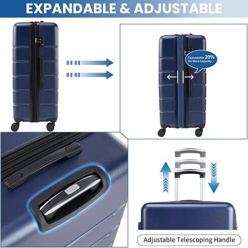 NEWBULIG Hardside Expandable Luggage,28 inch Lightweight Suitcase with Spinner Wheels,TSA Lock,Telescopic Handle and ABS Durable Material,Checked,Dark Blue in Saudi Arabia